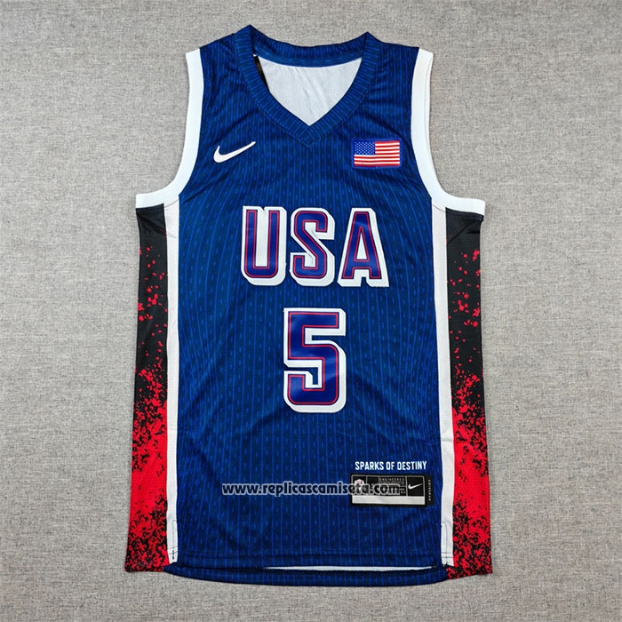 Camiseta USA 2024 Anthony Edwards #5 Azul1